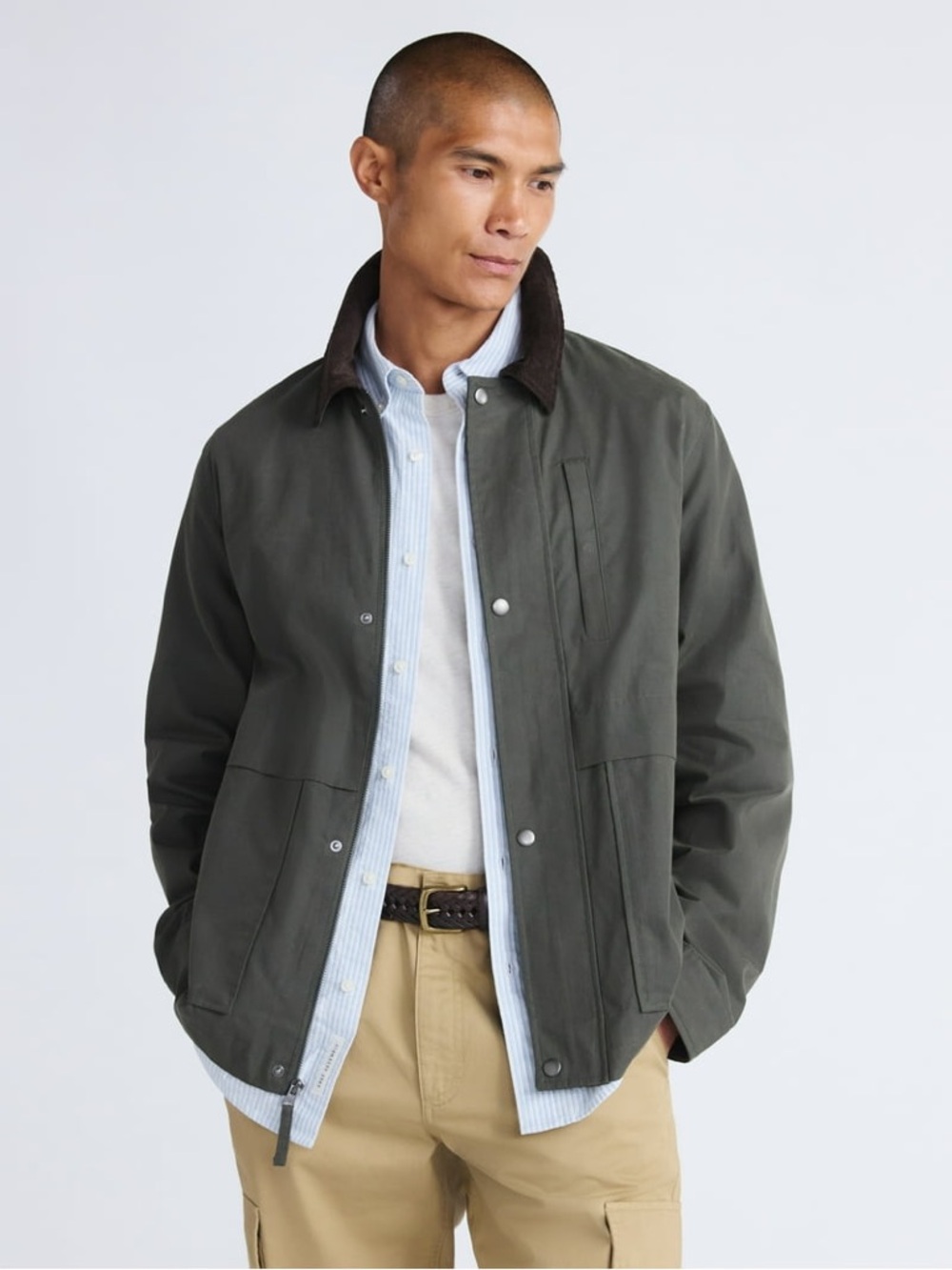 Free Assembly Men's Canvas Barn Jacket with Corduroy Collar, Sz L, NWT